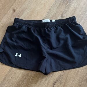 Under Armour women’s black running shorts. Size small. Lined with drawstring.